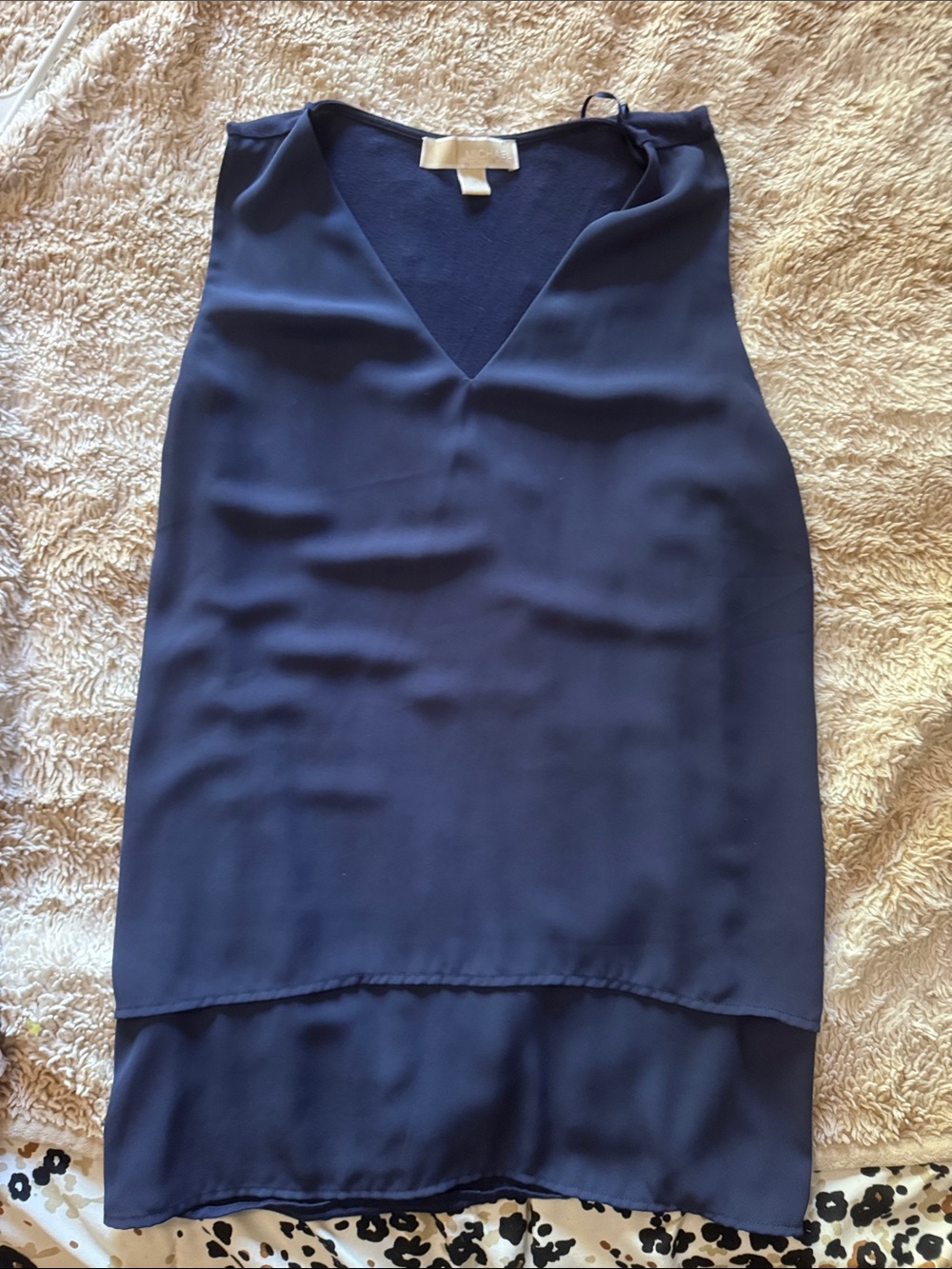 Michael Kors Navy V-Neck Layered Sleeveless Blouse